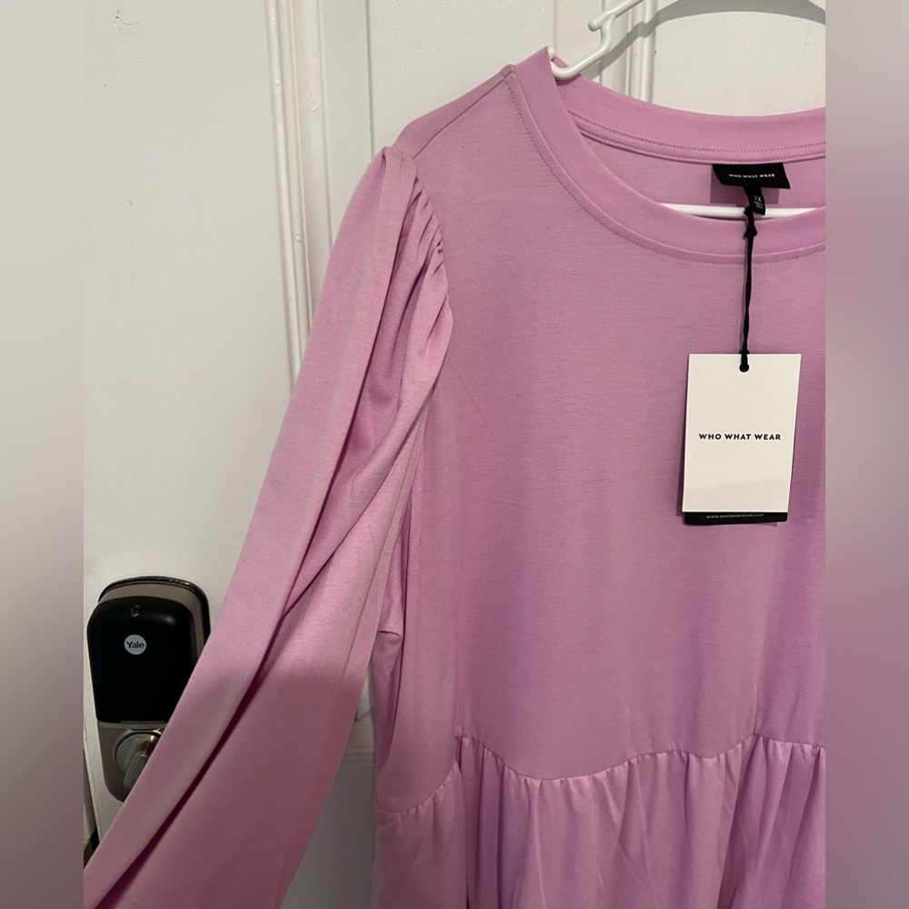 New! Who What Wear Long Sleeve Lilac Light Purple Tiered Midi Dress Size 1X NWT - Picture 4 of 16